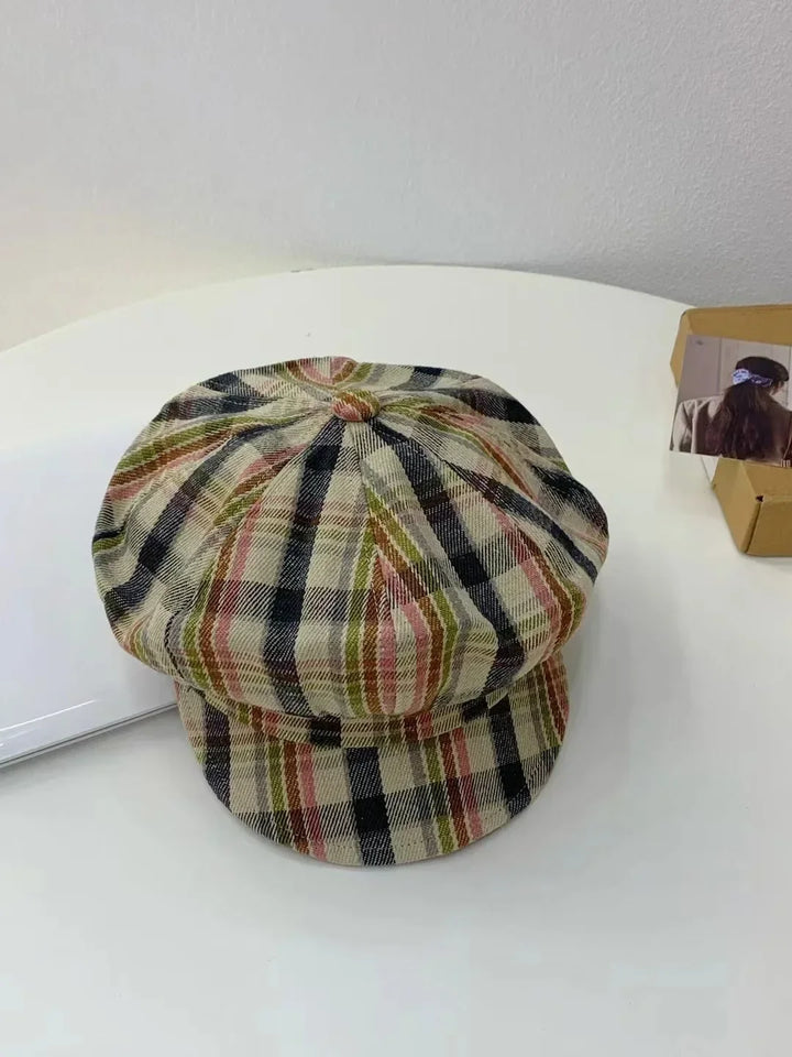 2025 Vintage Plaid Newsboy Cap - 8-Panel British Baker Boy Hat for Women, Slimming Face Retro Flat Cap