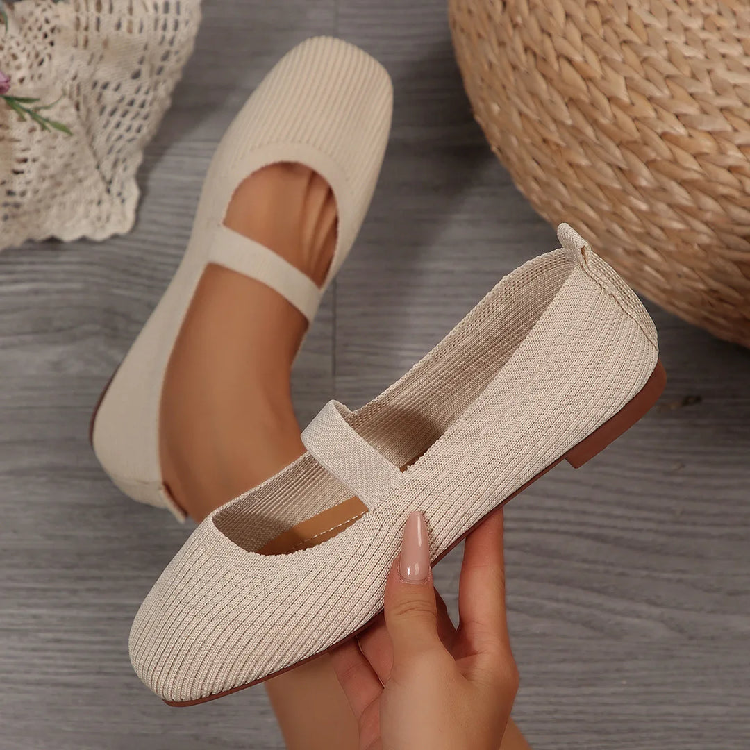 Women Casual Knitted Ballet Flats Shoes  Comfortable Anti-slip Strap Loafers Mary Jane Lightweight Daily Walking Sneakers