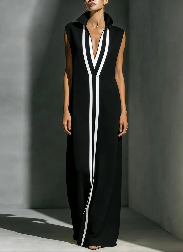 Fashion Colourblock Maxi Dress Women Casual V-neck Sleeveless Loose Dresses Summer Elegant Party Beach Dress Street Vestidos