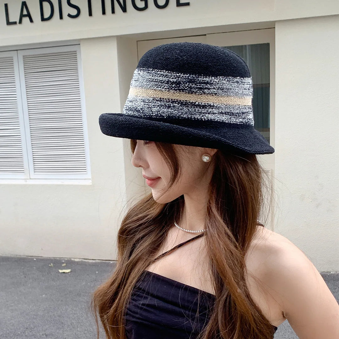 Straw  Fedora Hat  Bowler hat Short Brim Wool Felt Panama Cap  Sun Summer Hemming  Beach Hat for Women