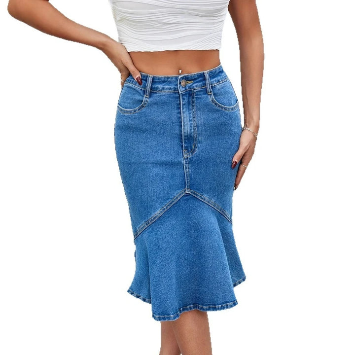 Denim Skirts Women Mid Length Skirt A Line High Waist Slim Fit Hip Wrap Button Elegant Splice Y2k Streetwear Work 2026 Summer