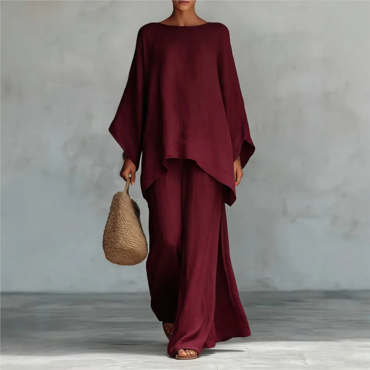 Fashion Linen Loose Long-sleeved Wide-leg Trousers 2-piece Set Women Spring New Casual Retro Elegant Female Simple Trousers Suit