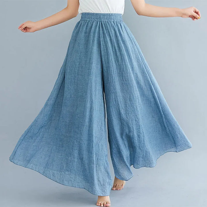 Cotton Linen Wide Leg Pants for Women Summer Casual Loose Pants High Waist Big Swing Skirt Capris Women Clothing PT-565
